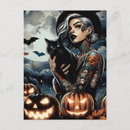 黒猫と満月の入れ墨をした魔女 ポストカード