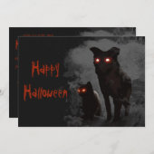 黒猫と犬の悪ハローウィンパーティ招待状 招待状 (正面/裏面)