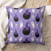 黒猫と白い幽霊のハロウィンパープル クッション (ブランケット)