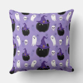 黒猫と白い幽霊のハロウィンパープル クッション (裏面)