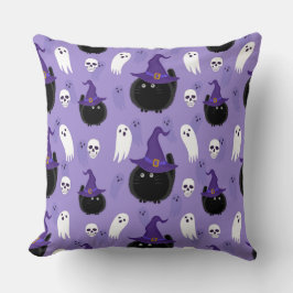 黒猫と白い幽霊のハロウィンパープル クッション