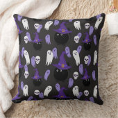 黒猫と白い幽霊のハロウィンパープル クッション (ブランケット)