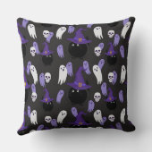 黒猫と白い幽霊のハロウィンパープル クッション (裏面)