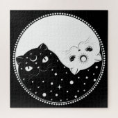 黒猫と白猫の漫画、陰陽印 ジグソーパズル (横)