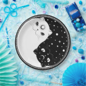 黒猫と白猫の漫画、陰陽印 ペーパープレート (パーティー)