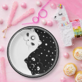 黒猫と白猫の漫画、陰陽印 ペーパープレート (パーティー)