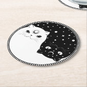 黒猫と白猫の漫画、陰陽印 ラウンドペーパーコースター (アングル)