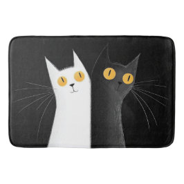 黒猫と白猫の黒背景 バスマット
