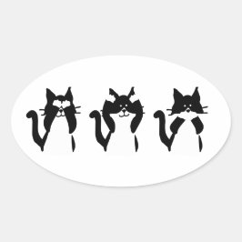 黒猫と白猫 | 三匹の賢い子猫たち 楕円形シール
