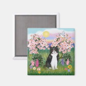 黒猫と白猫 – 花 マグネット (正面/裏面)