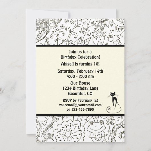 黒猫と白黒ガーデン誕生日 招待状 (裏面)