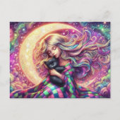 黒猫と眠る三日月の少女 ポストカード (正面)