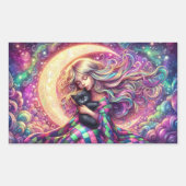 黒猫と眠る三日月の少女 長方形シール (正面)