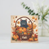 黒猫と秋の収穫かご ブラウン シーズンカード (スタンド正面)
