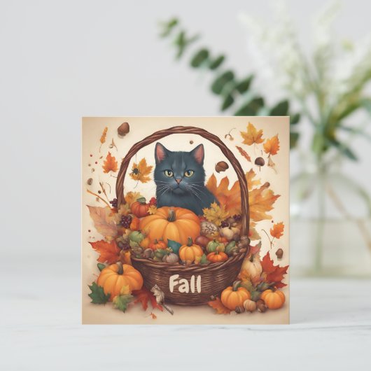 黒猫と秋の収穫かご ブラウン シーズンカード (スタンド正面)