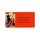 黒猫と箒ヴィンテージ住所 シール (正面)