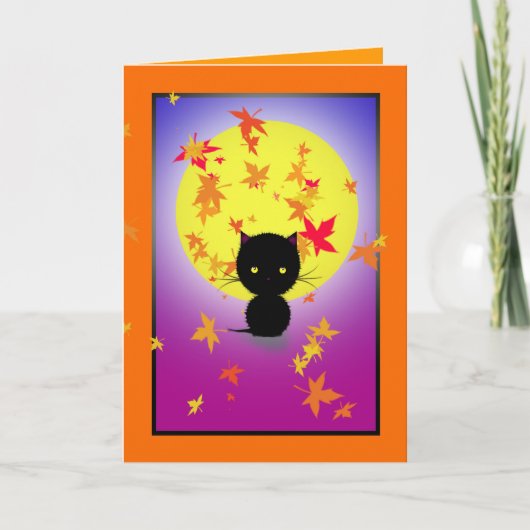 黒猫と紅葉のハロウィンカード カード (正面)