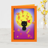 黒猫と紅葉のハロウィンカード カード (黄色い花)