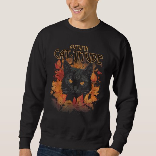 黒猫と紅葉の秋と猫好き スウェットシャツ (正面)