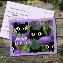 黒猫と紫の花の引越のご挨拶 ブラックキャットパープル ポストカード