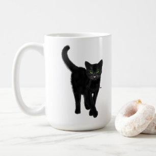 黒猫と緑の目かわいい引用文 コーヒーマグカップ