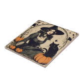 黒猫と美しいヴィンテージハロウィーンの魔女 タイル (側面)
