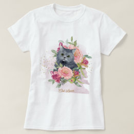 黒猫と花ペット Tシャツ
