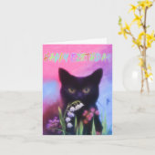 黒猫と花誕生日カード カード (黄色い花)