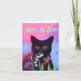黒猫と花誕生日カード カード