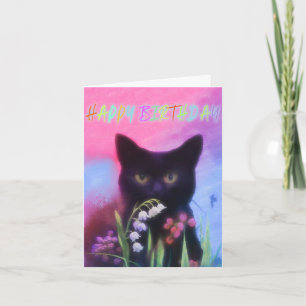黒猫と花誕生日カード カード