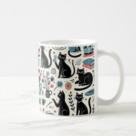 黒猫と花 コーヒーマグカップ (右)
