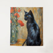 黒猫と花 タペストリー (正面)