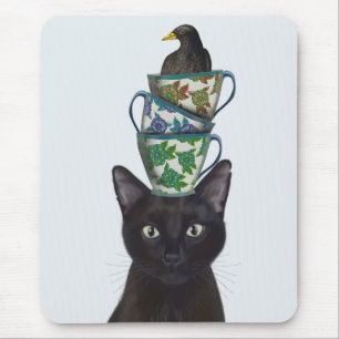黒猫と茶わんと黒鳥 マウスパッド