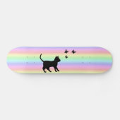 黒猫と蝶が虹 スケートボード (横)
