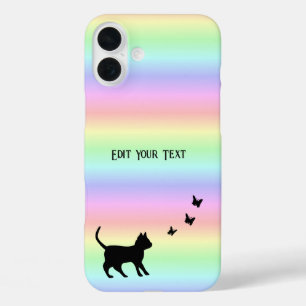 黒猫と蝶が虹 iPhone 16 PLUSケース