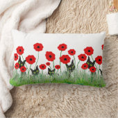 黒猫と赤いケシ ランバークッション (ブランケット)