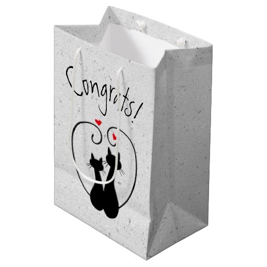 黒猫と赤いハート ミディアムペーパーバッグ (正面アングル)