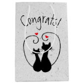 黒猫と赤いハート ミディアムペーパーバッグ (正面)