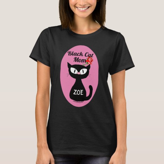 黒猫と赤いバラの母の日グッズ Tシャツ (正面)
