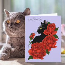 黒猫と赤いバラ ラベンダーの母の日