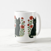 黒猫と赤い花のマグカップ コーヒーマグカップ (正面右)