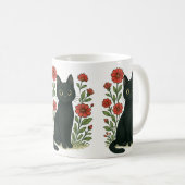 黒猫と赤い花のマグカップ コーヒーマグカップ (正面右)