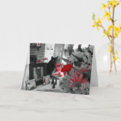 黒猫と赤い花母の日用カード カード (黄色い花)