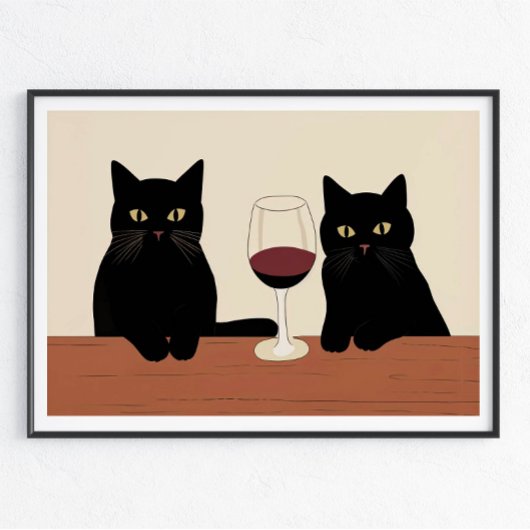 黒猫と赤ワインのミニマリスト ポスター