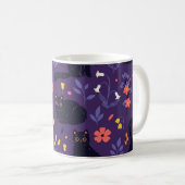 黒猫と野の花のデザイン コーヒーマグカップ (正面右)