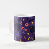 黒猫と野の花のデザイン コーヒーマグカップ (正面左)