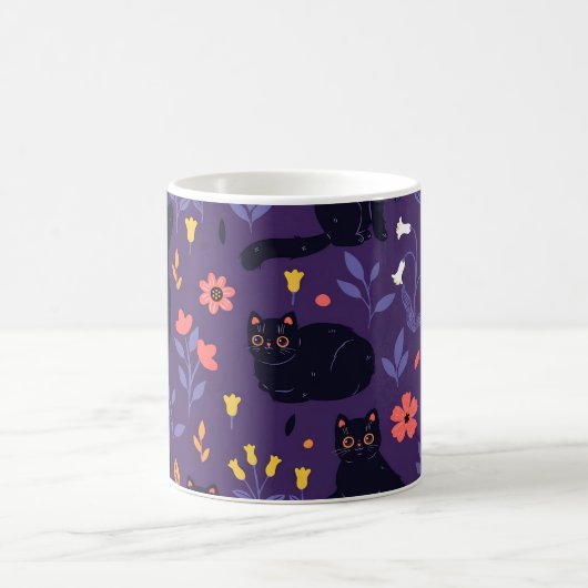 黒猫と野の花のデザイン コーヒーマグカップ (中央)
