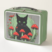黒猫と野生の赤い森のキノコ メタルランチボックス (正面)