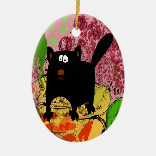 黒猫と金魚の追加文字セラミックオーナメント セラミックオーナメント (正面)