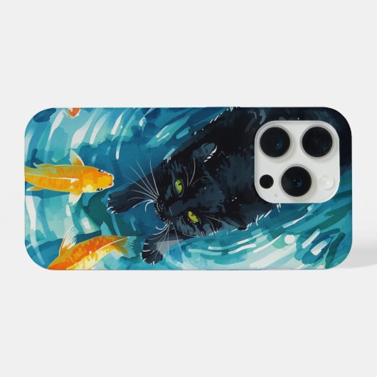 黒猫と金魚 iPhoneケース (裏面横)